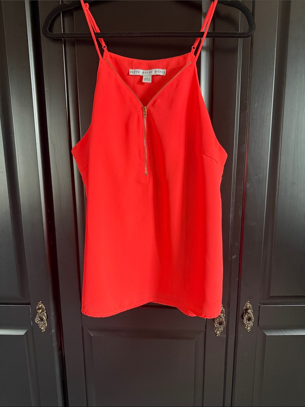 HYFVE Red Zip-Front Spaghetti Strap Cami Top